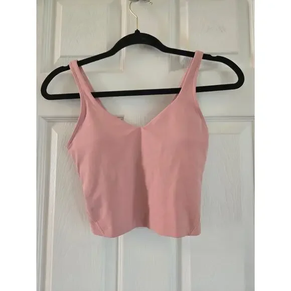 Lululemon Pink Crop Tank Top And Black Leggings Size 4 - Picture 2 of 16